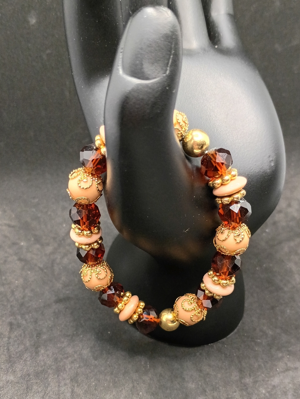 Gold and Brown Beaded Stretch Bracelet